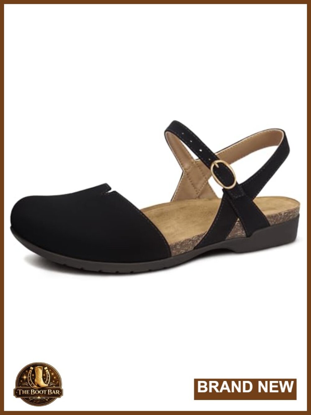 Closed Toe Flat Sandals with Arch Support & Cork Footbed